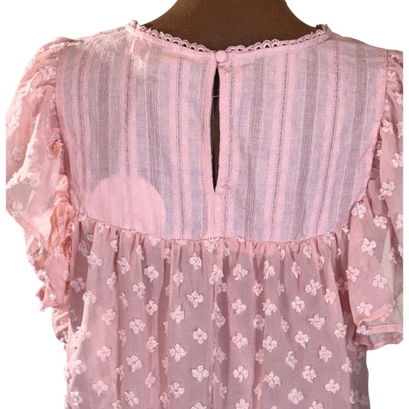 Umgee USA Sheer Boho Blouse Women's Medium Pink Flutter Sleeve Lined Floral NWT - Picture 3 of 11